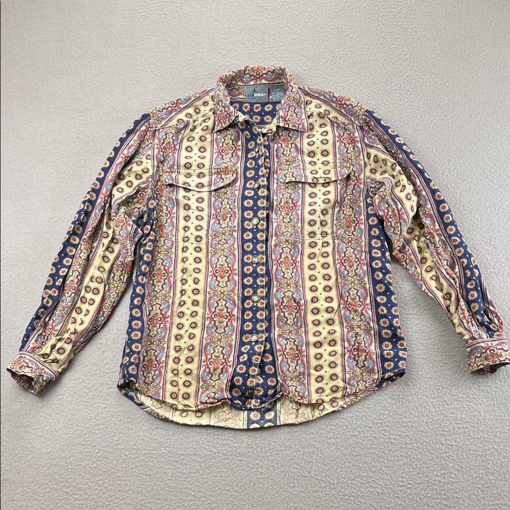 Vintage Paisley Button Up Blouse Boho 90s Shirt Liz Claiborne Petite Western